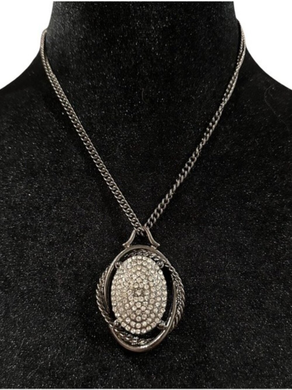 Pendant Necklace Dangle Earrings Set Rhinestone Center